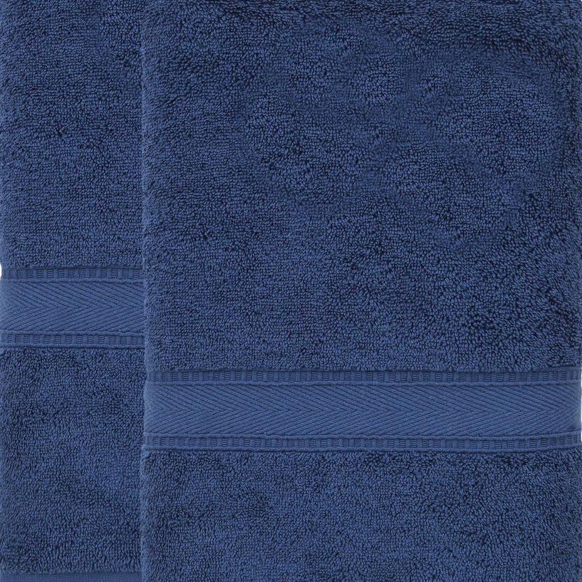 Set of Two Navy Blue Turkish Cotton 40" X 60" Bath Sheet - HomeRoots - Flyclothing LLC