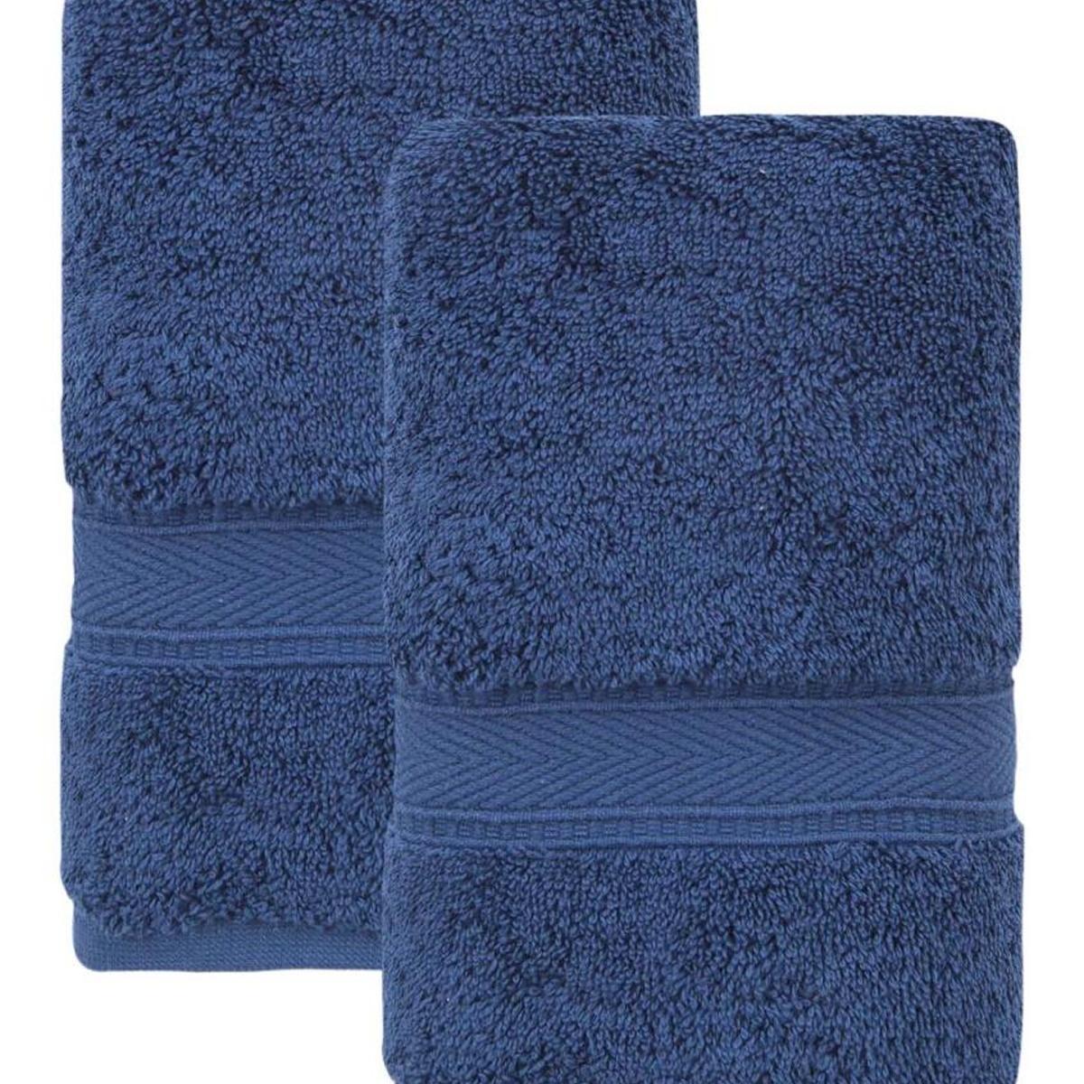 Set of Two Navy Blue Turkish Cotton 16" X 30" Hand Towels - HomeRoots - Flyclothing LLC