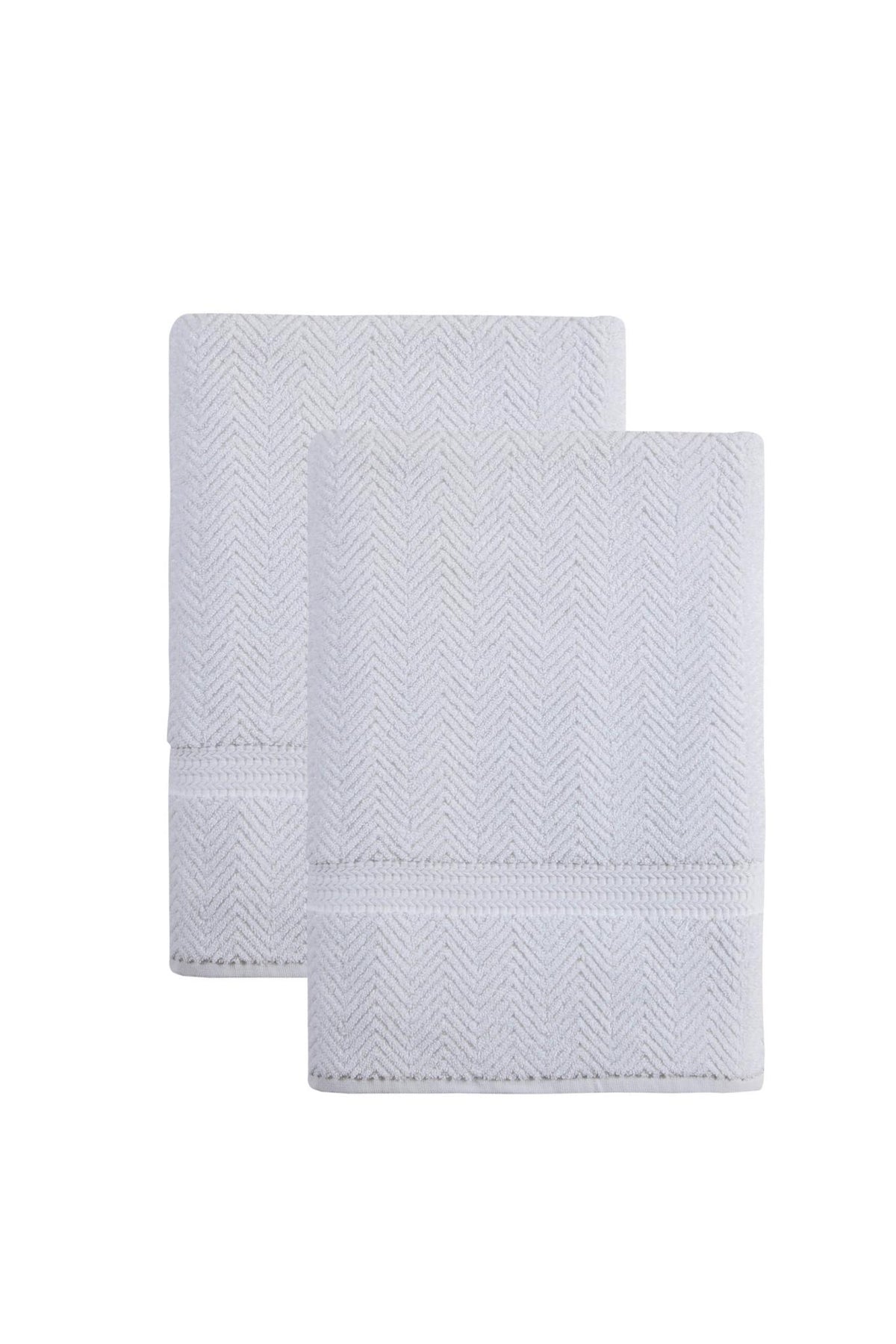 Set of Two White Chevron Turkish Cotton 40" X 70" Bath Sheet - HomeRoots - Flyclothing LLC