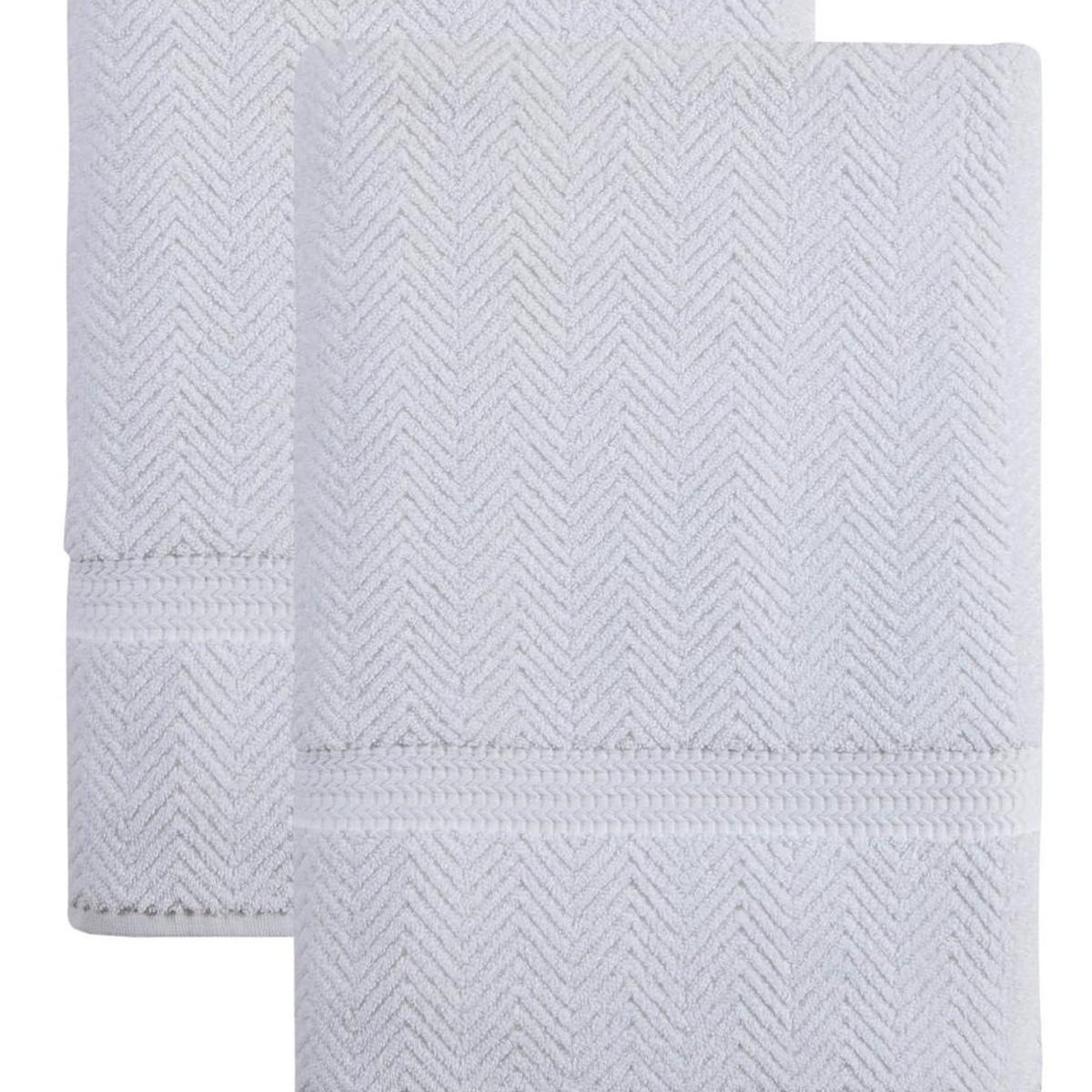 Set of Two White Chevron Turkish Cotton 40" X 70" Bath Sheet - HomeRoots - Flyclothing LLC