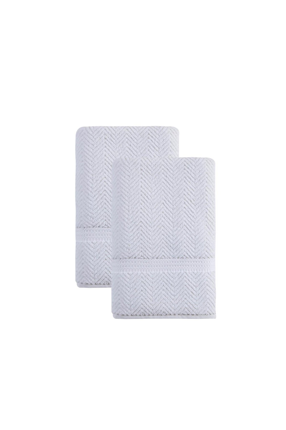Set of Two White Chevron Turkish Cotton 27" X 54" Bath Towels - HomeRoots - Flyclothing LLC