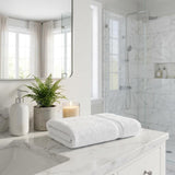 Set of Two White Chevron Turkish Cotton 27" X 54" Bath Towels - HomeRoots - Flyclothing LLC