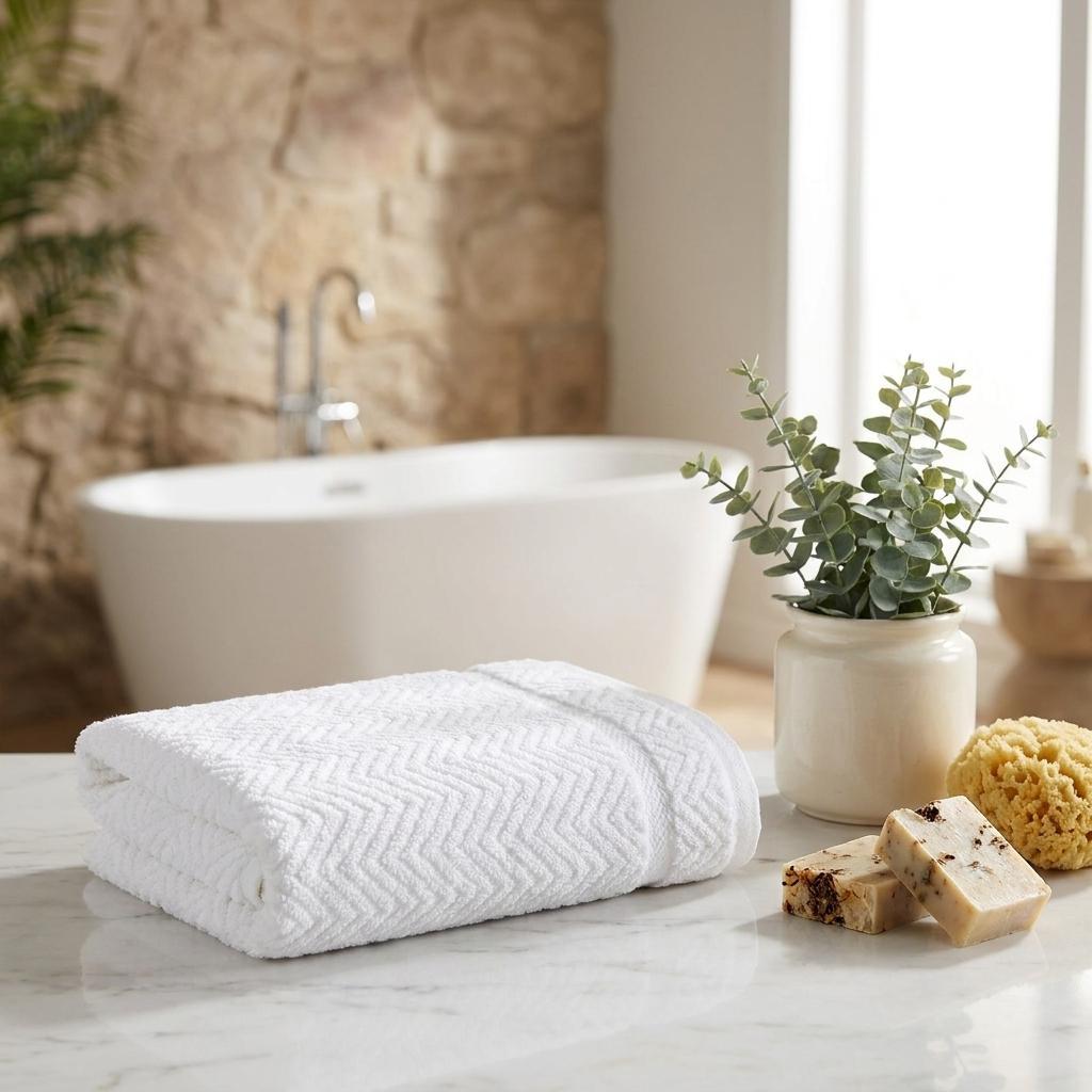 Set of Two White Chevron Turkish Cotton 16" X 30" Hand Towels - HomeRoots - Flyclothing LLC
