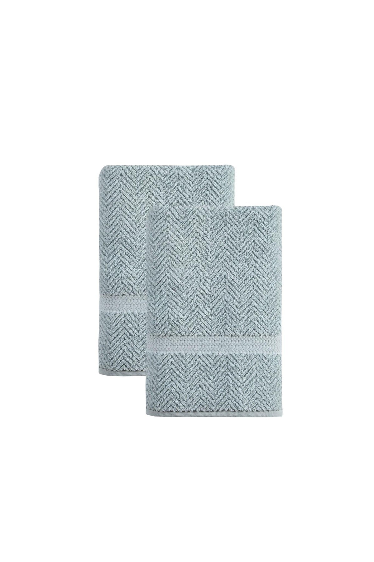 Set of Two Aqua Chevron Turkish Cotton 27" X 54" Bath Towels - HomeRoots - Flyclothing LLC