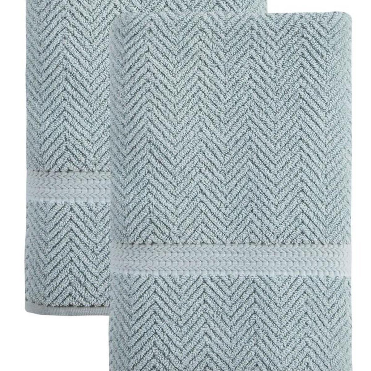 Set of Two Aqua Chevron Turkish Cotton 27" X 54" Bath Towels - HomeRoots - Flyclothing LLC