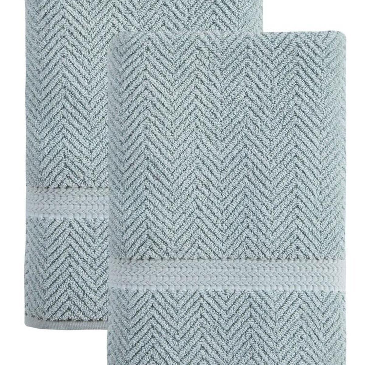 Set of Two Aqua Chevron Turkish Cotton 27" X 54" Bath Towels - HomeRoots - Flyclothing LLC