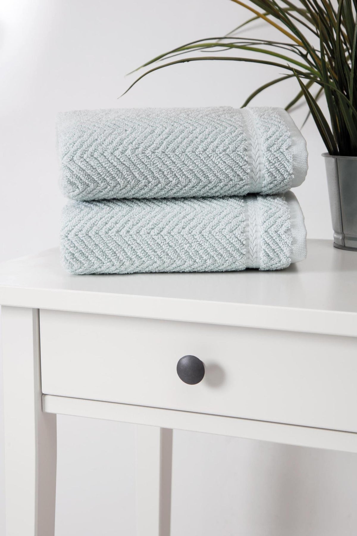 Set of Two Aqua Chevron Turkish Cotton 16" X 30" Hand Towels - HomeRoots - Flyclothing LLC