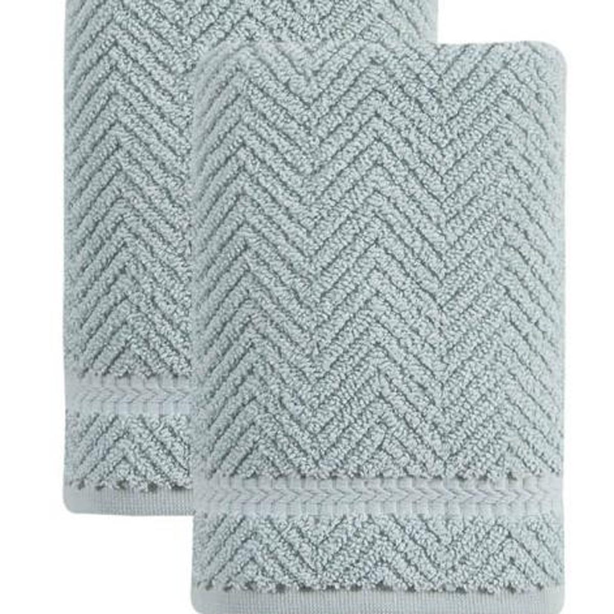 Set of Two Aqua Chevron Turkish Cotton 16" X 30" Hand Towels - HomeRoots - Flyclothing LLC