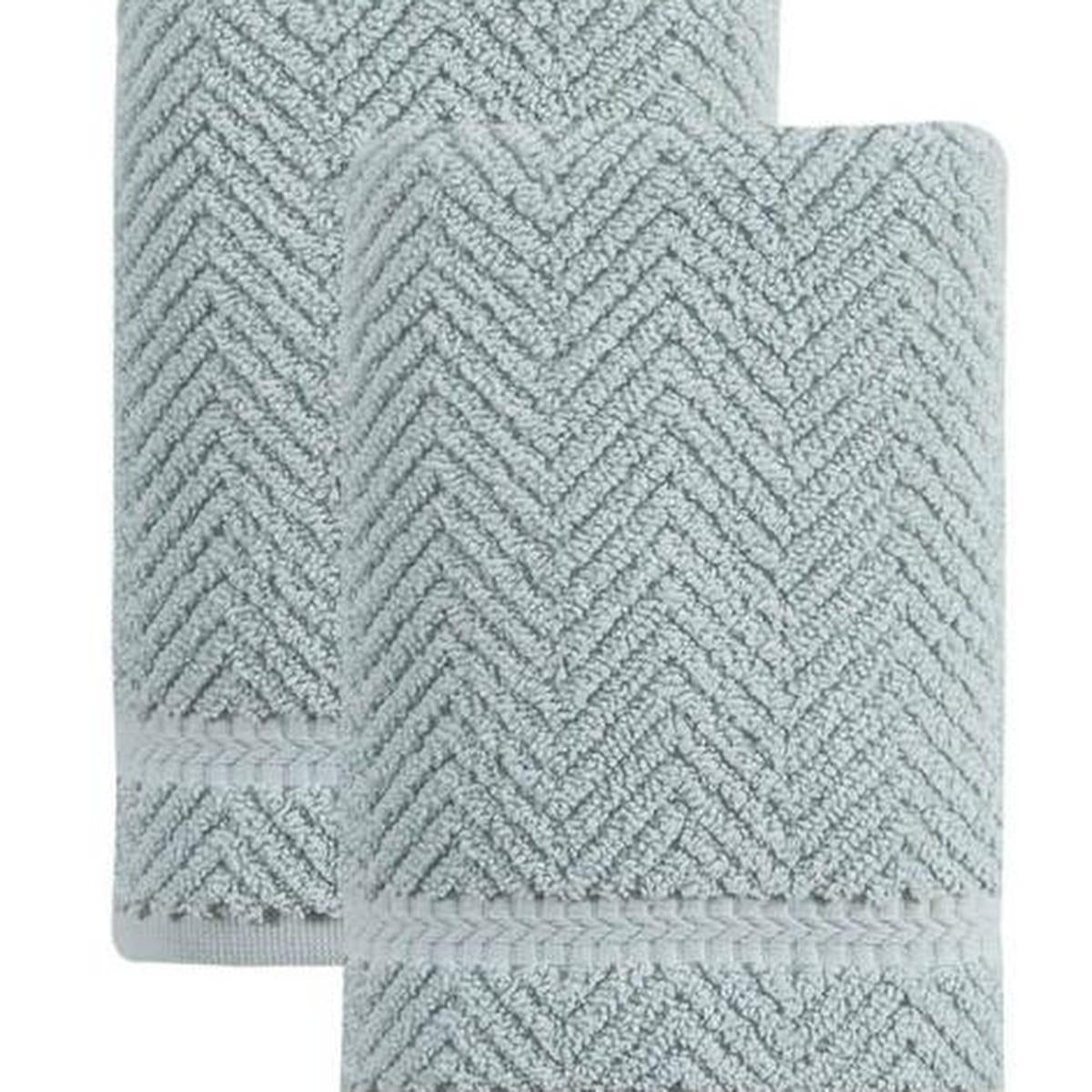 Set of Two Aqua Chevron Turkish Cotton 16" X 30" Hand Towels - HomeRoots - Flyclothing LLC
