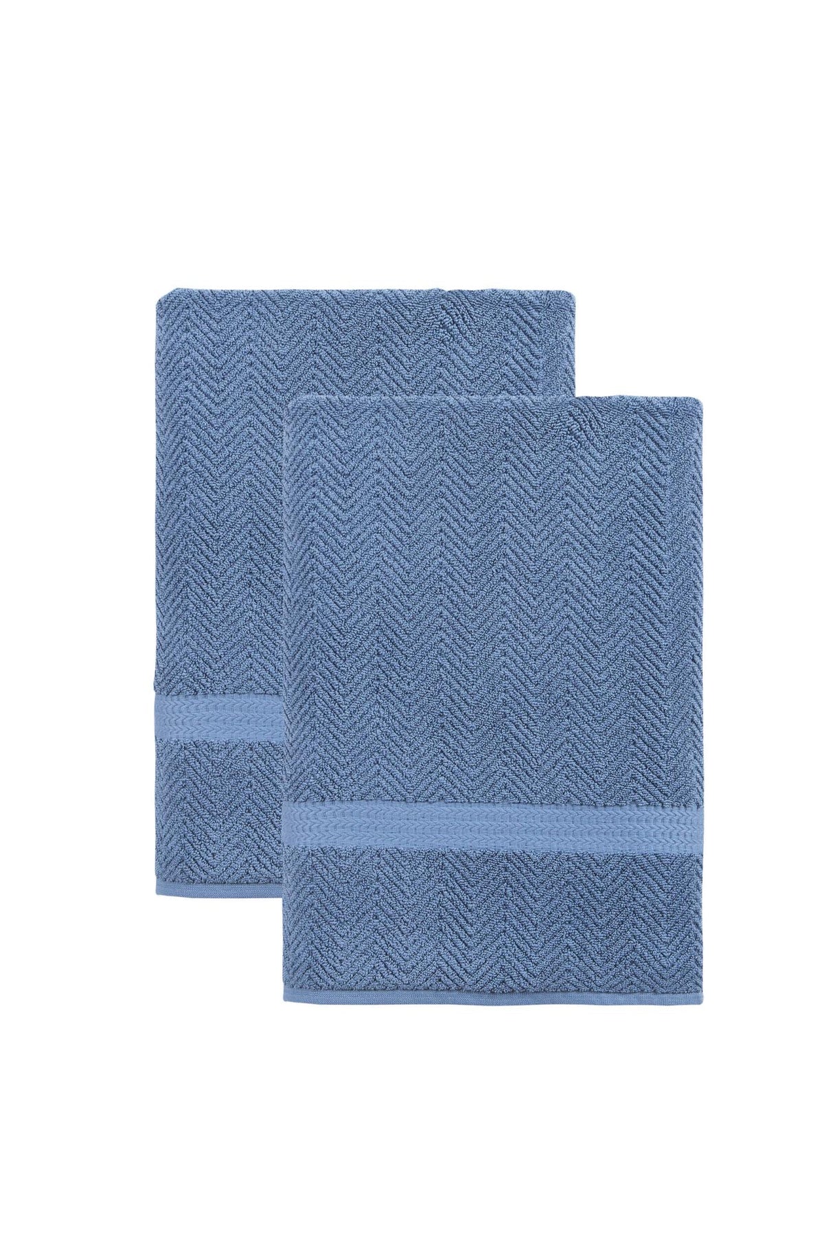 Set of Two Navy Blue Chevron Turkish Cotton 40" X 70" Bath Sheet - HomeRoots - Flyclothing LLC