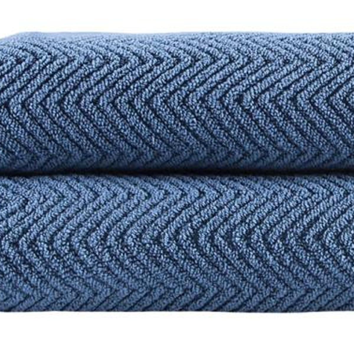 Set of Two Navy Blue Chevron Turkish Cotton 40" X 70" Bath Sheet - HomeRoots - Flyclothing LLC