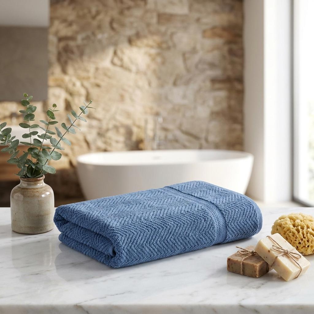 Set of Two Navy Blue Chevron Turkish Cotton 40" X 70" Bath Sheet - HomeRoots - Flyclothing LLC