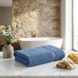 Set of Two Navy Blue Chevron Turkish Cotton 40" X 70" Bath Sheet - HomeRoots - Flyclothing LLC