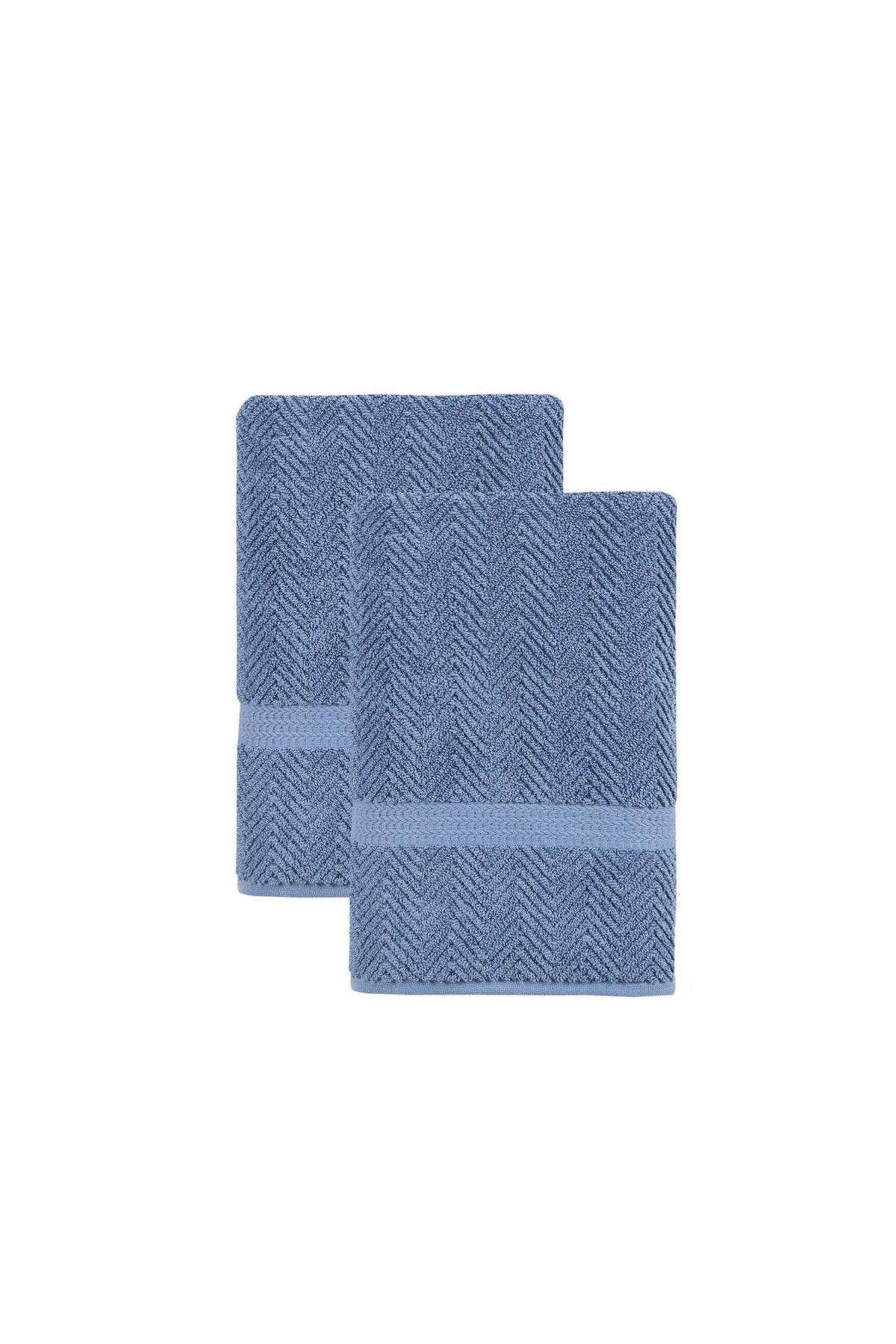 Set of Two Navy Blue Chevron Turkish Cotton 27" X 54" Bath Towels - HomeRoots - Flyclothing LLC