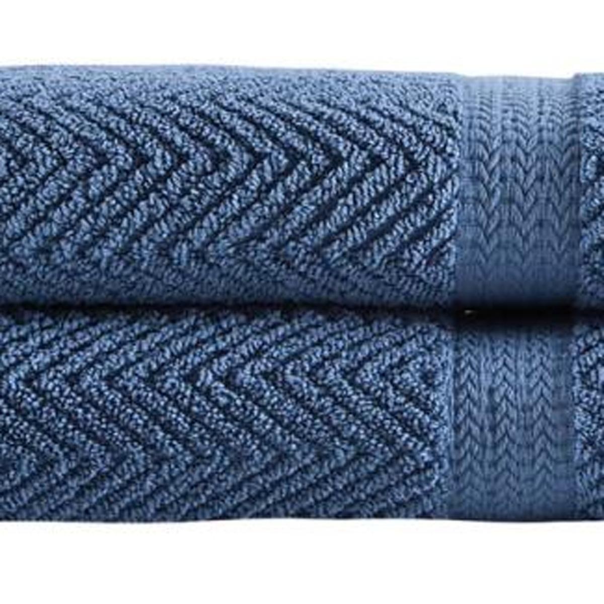 Set of Two Navy Blue Chevron Turkish Cotton 27" X 54" Bath Towels - HomeRoots - Flyclothing LLC