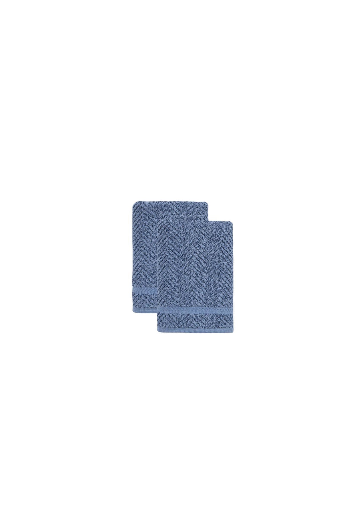 Set of Two Navy Blue Chevron Turkish Cotton 16" X 30" Hand Towels - HomeRoots - Flyclothing LLC