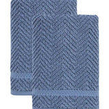 Set of Two Navy Blue Chevron Turkish Cotton 16" X 30" Hand Towels - HomeRoots - Flyclothing LLC