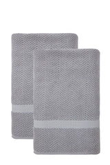 Set of Two Light Gray Chevron Turkish Cotton 40" X 70" Bath Sheet - HomeRoots - Flyclothing LLC