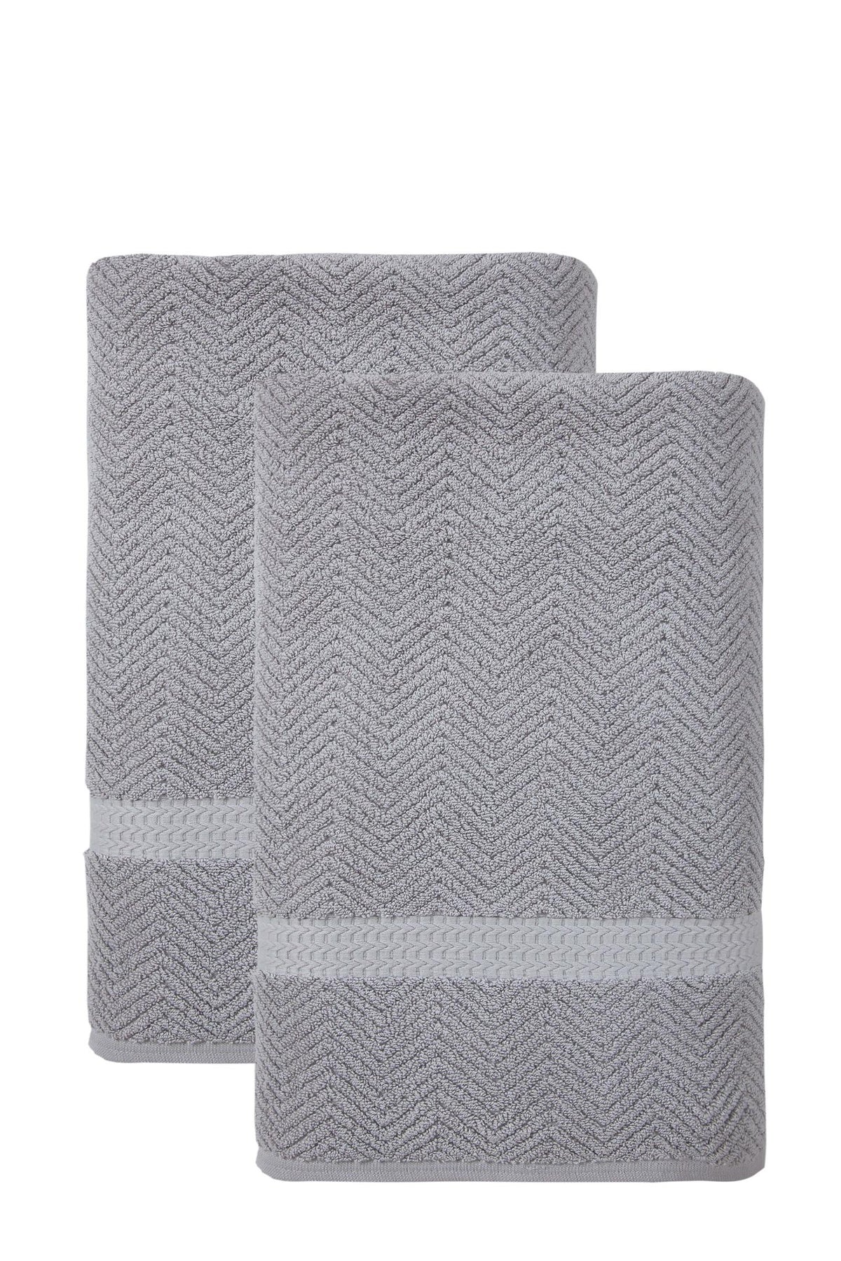 Set of Two Light Gray Chevron Turkish Cotton 40" X 70" Bath Sheet - HomeRoots - Flyclothing LLC