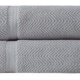 Set of Two Light Gray Chevron Turkish Cotton 40" X 70" Bath Sheet - HomeRoots - Flyclothing LLC