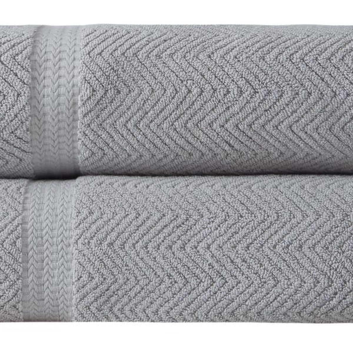 Set of Two Light Gray Chevron Turkish Cotton 40" X 70" Bath Sheet - HomeRoots - Flyclothing LLC