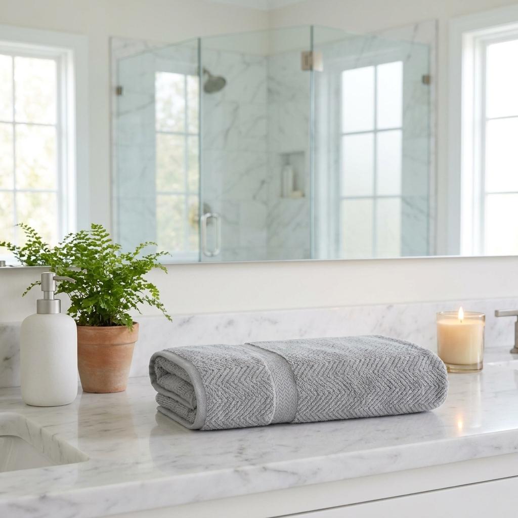 Set of Two Light Gray Chevron Turkish Cotton 40" X 70" Bath Sheet - HomeRoots - Flyclothing LLC
