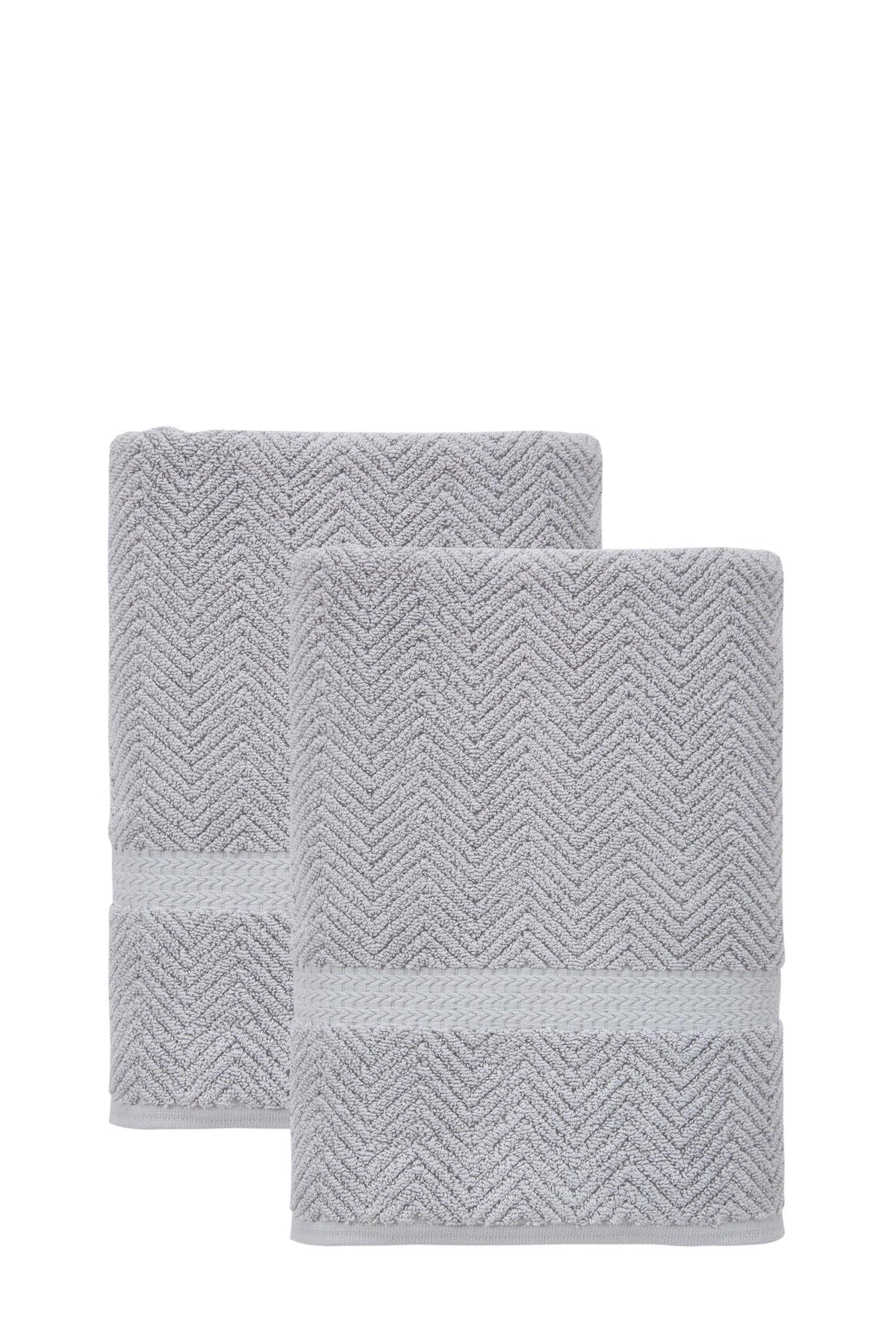 Set of Two Light Gray Chevron Turkish Cotton 27" X 54" Bath Towels - HomeRoots - Flyclothing LLC