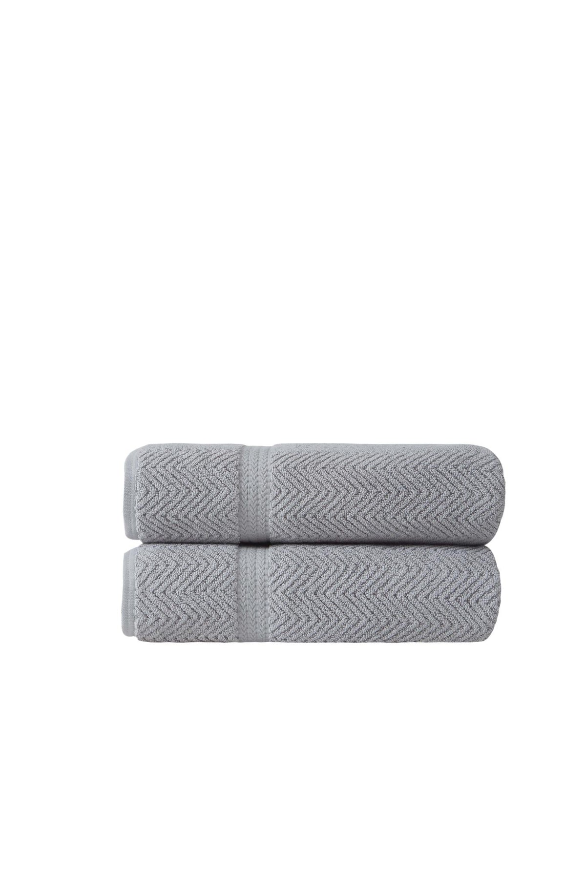 Set of Two Light Gray Chevron Turkish Cotton 27" X 54" Bath Towels - HomeRoots - Flyclothing LLC
