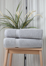Set of Two Light Gray Chevron Turkish Cotton 27" X 54" Bath Towels - HomeRoots - Flyclothing LLC