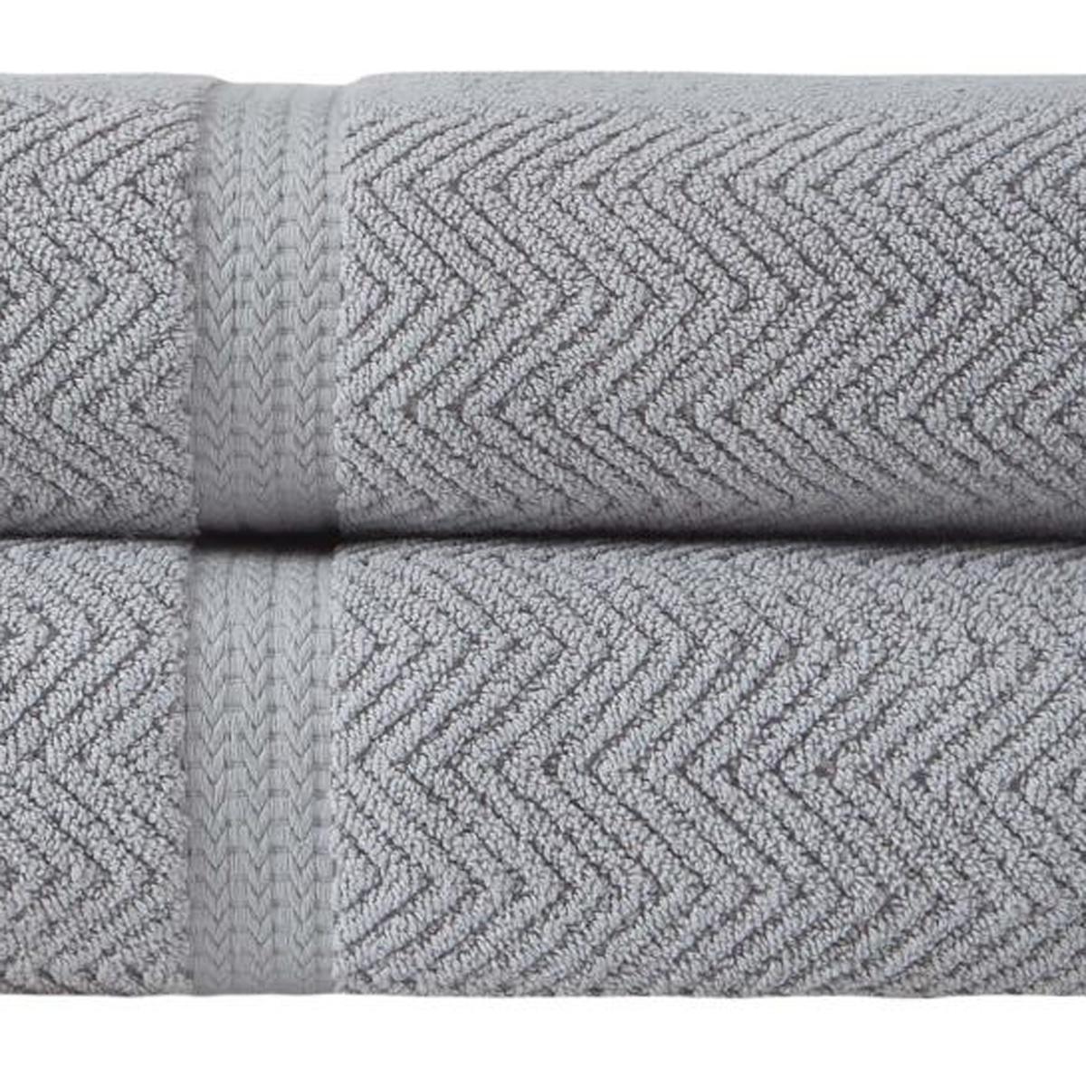 Set of Two Light Gray Chevron Turkish Cotton 27" X 54" Bath Towels - HomeRoots - Flyclothing LLC