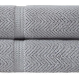 Set of Two Light Gray Chevron Turkish Cotton 27" X 54" Bath Towels - HomeRoots - Flyclothing LLC
