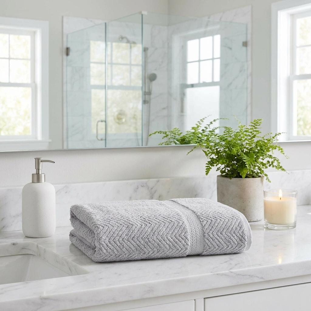Set of Two Light Gray Chevron Turkish Cotton 27" X 54" Bath Towels - HomeRoots - Flyclothing LLC
