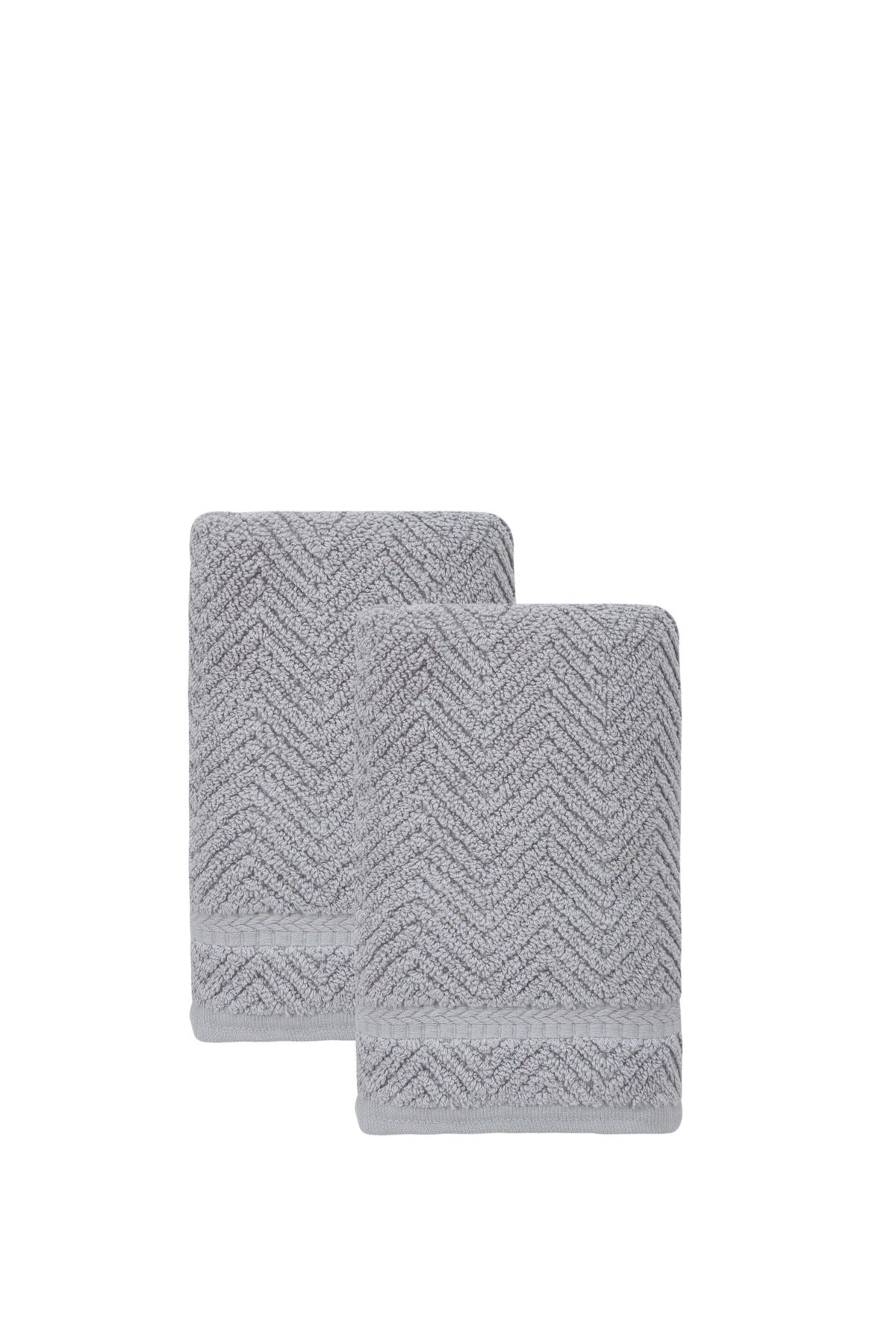 Set of Two Light Gray Chevron Turkish Cotton 16" X 30" Hand Towels - HomeRoots - Flyclothing LLC