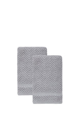 Set of Two Light Gray Chevron Turkish Cotton 16" X 30" Hand Towels - HomeRoots - Flyclothing LLC