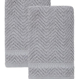 Set of Two Light Gray Chevron Turkish Cotton 16" X 30" Hand Towels - HomeRoots - Flyclothing LLC