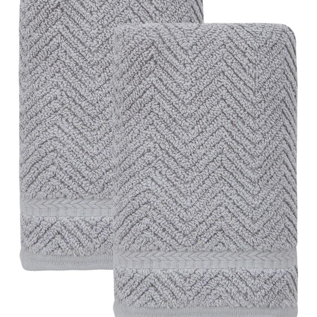 Set of Two Light Gray Chevron Turkish Cotton 16" X 30" Hand Towels - HomeRoots - Flyclothing LLC