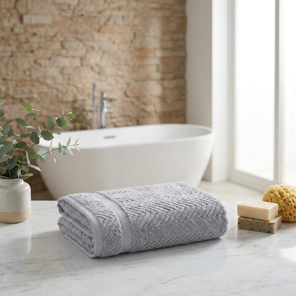 Set of Two Light Gray Chevron Turkish Cotton 16" X 30" Hand Towels - HomeRoots - Flyclothing LLC