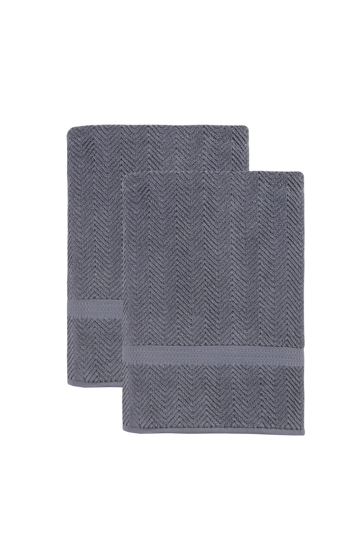 Set of Two Gray Chevron Turkish Cotton 40" X 70" Bath Sheet - HomeRoots - Flyclothing LLC