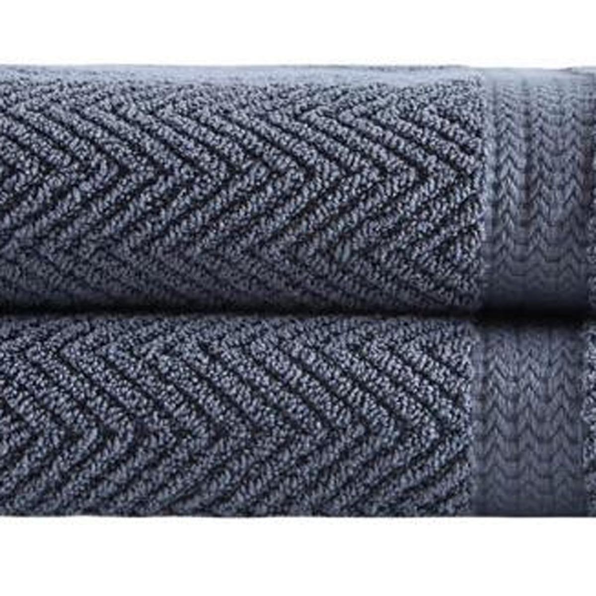 Set of Two Gray Chevron Turkish Cotton 27" X 54" Bath Towels - HomeRoots - Flyclothing LLC