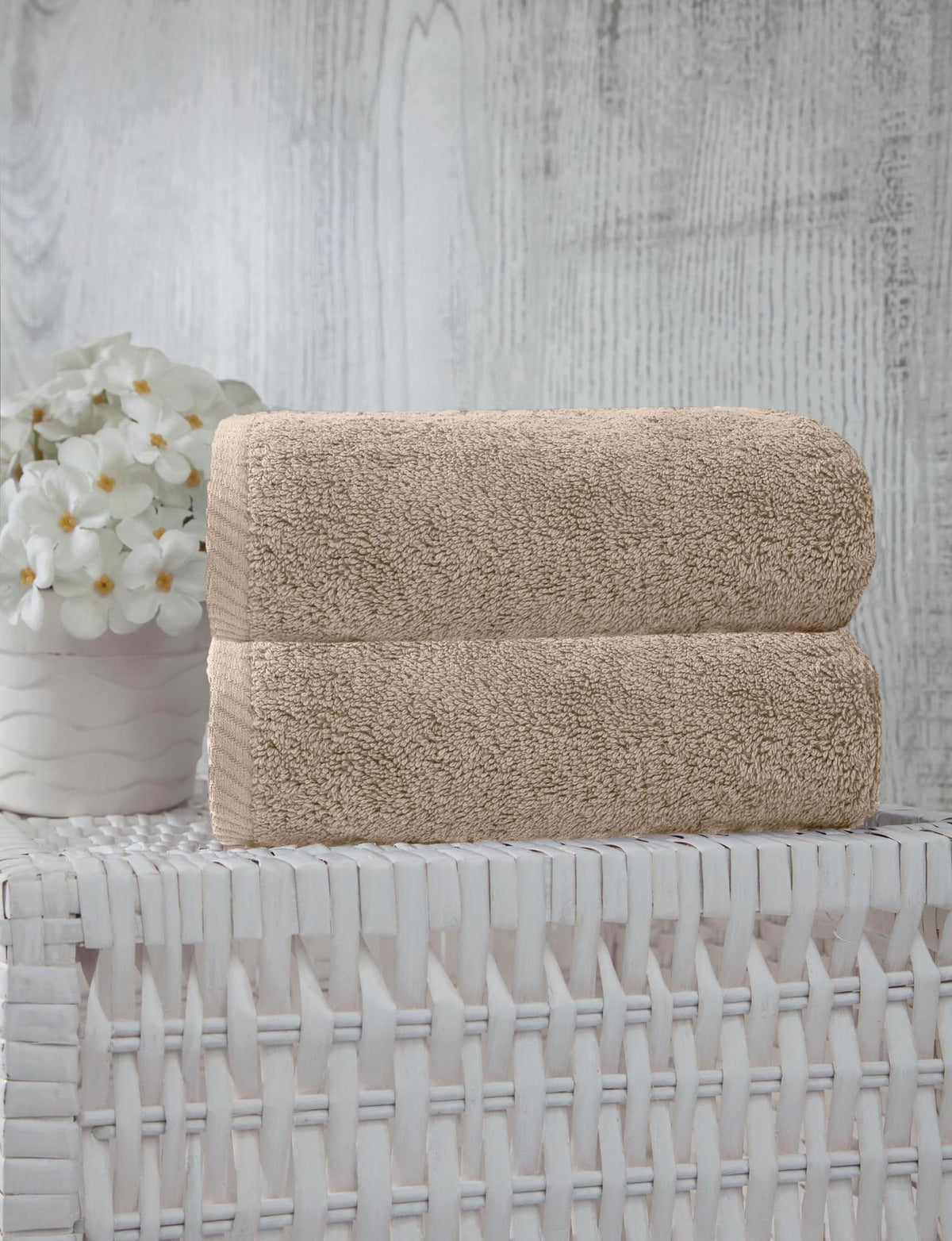 Set of Two Beige Turkish Cotton 16" X 30" Hand Towels - HomeRoots - Flyclothing LLC