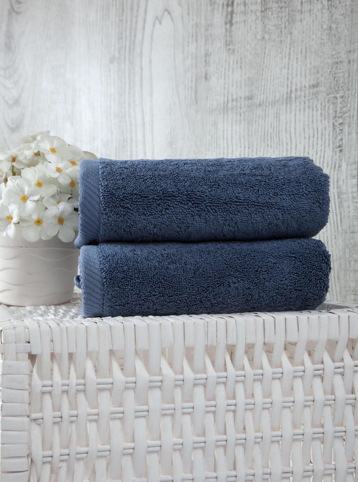 Set of Two Navy Blue Turkish Cotton 16" X 30" Hand Towels - HomeRoots - Flyclothing LLC