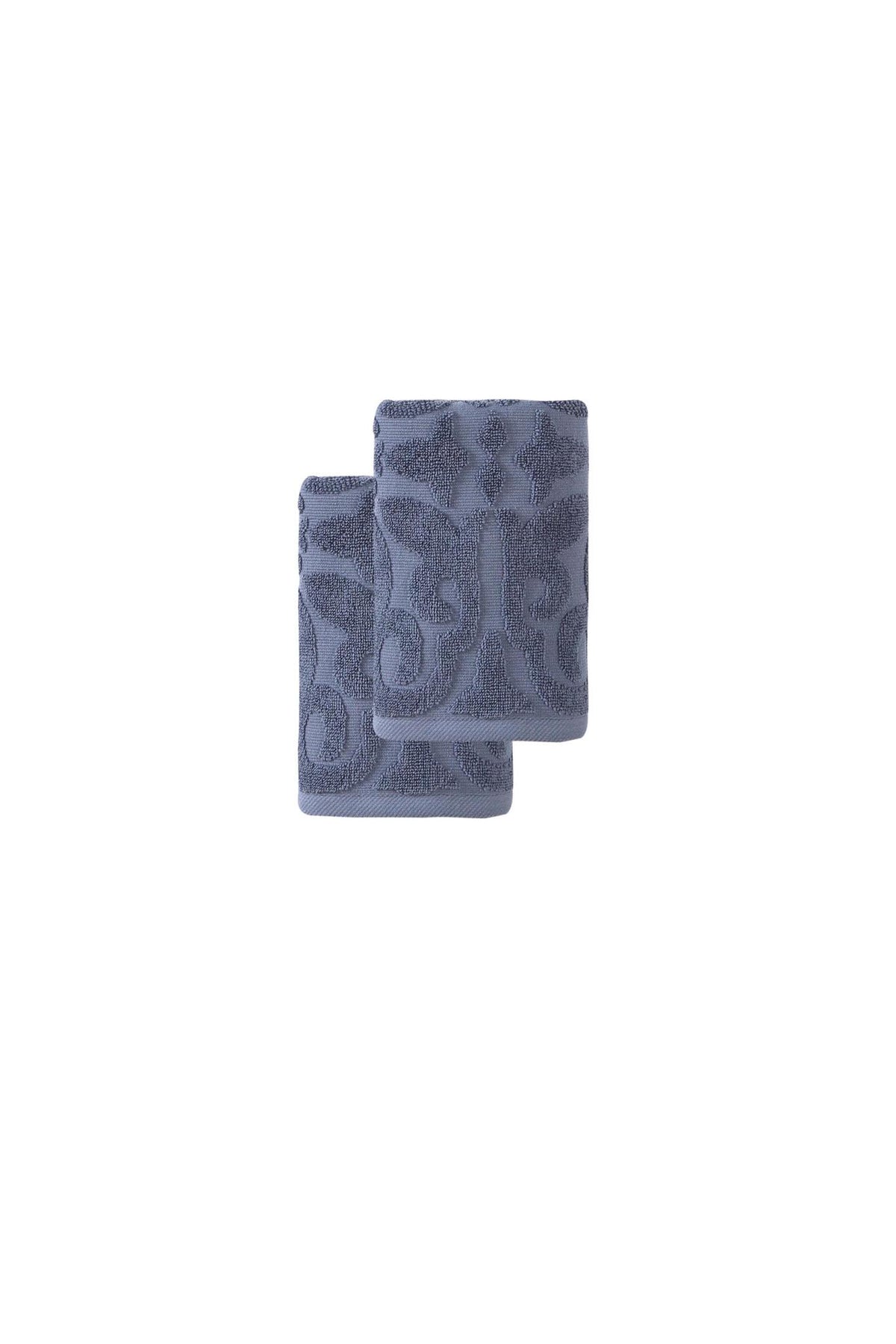 Set of Two Navy Blue Floral Turkish Cotton 16" X 30" Hand Towels - HomeRoots - Flyclothing LLC
