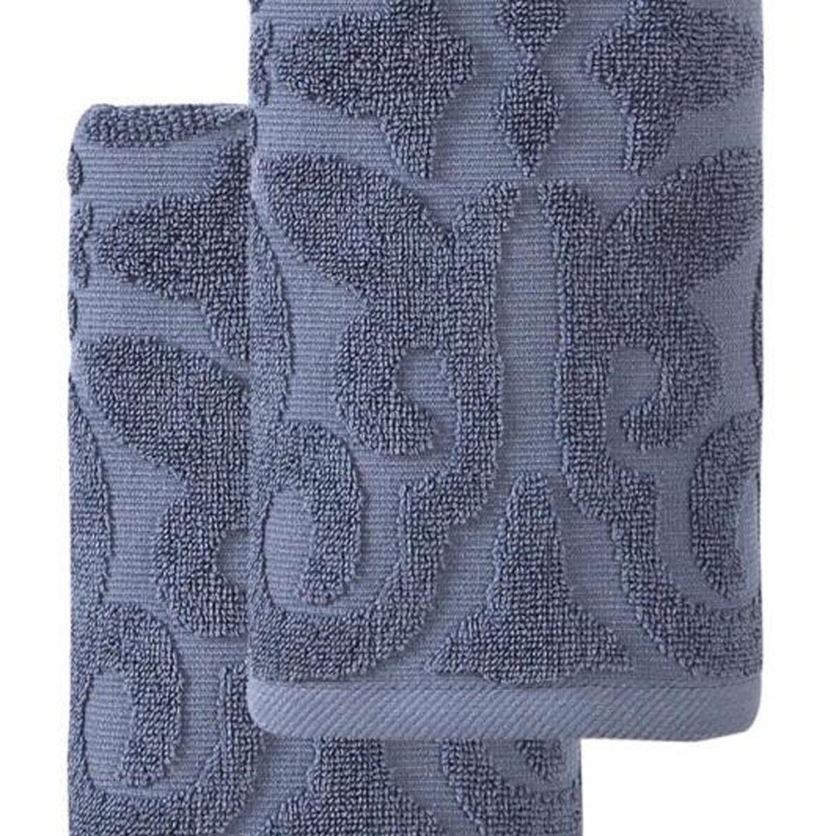 Set of Two Navy Blue Floral Turkish Cotton 16" X 30" Hand Towels - HomeRoots - Flyclothing LLC