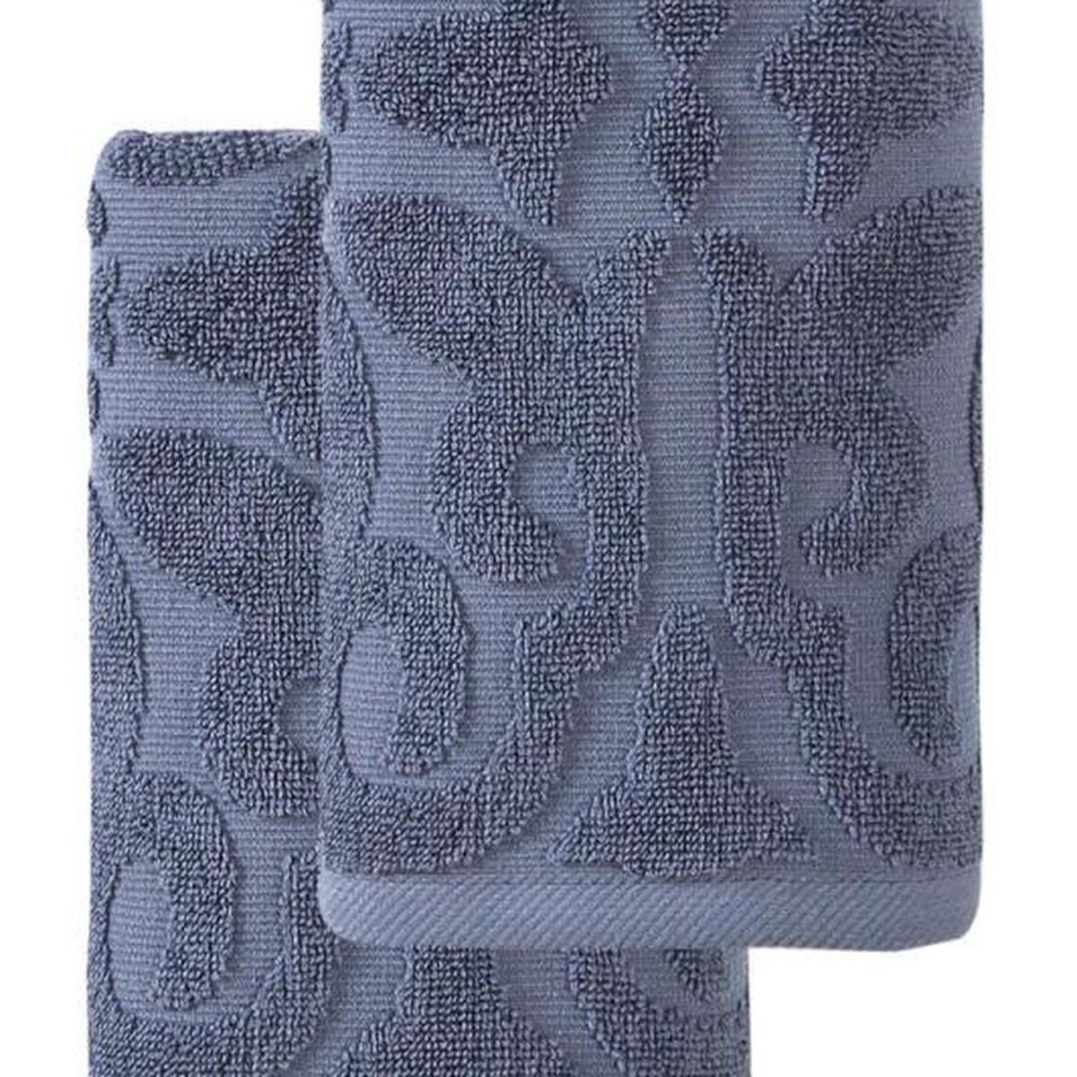 Set of Two Navy Blue Floral Turkish Cotton 16" X 30" Hand Towels - HomeRoots - Flyclothing LLC