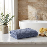 Set of Two Navy Blue Floral Turkish Cotton 16" X 30" Hand Towels - HomeRoots - Flyclothing LLC