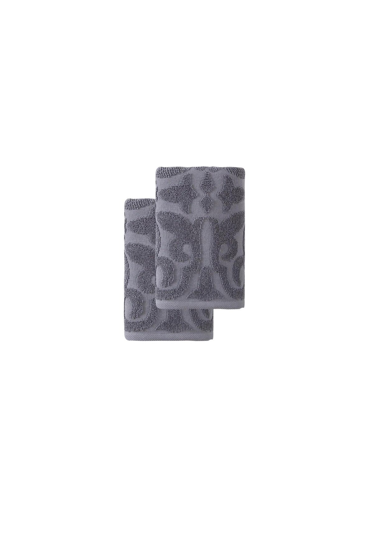 Set of Two Dark Gray Floral Turkish Cotton 16" X 30" Hand Towels - HomeRoots - Flyclothing LLC