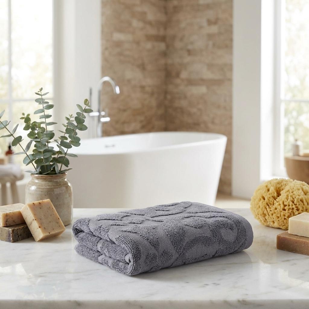Set of Two Dark Gray Floral Turkish Cotton 16" X 30" Hand Towels - HomeRoots - Flyclothing LLC