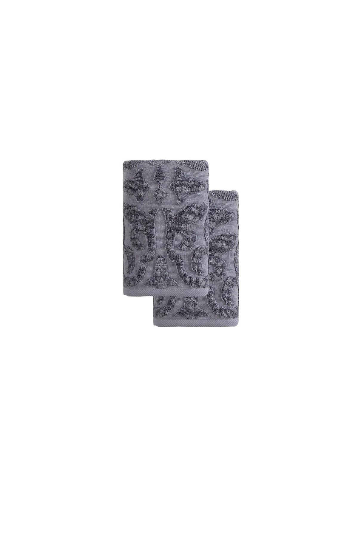 Set of Two Dark Gray Floral Turkish Cotton 16" X 30" Hand Towels - HomeRoots - Flyclothing LLC