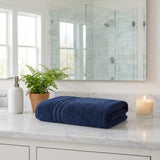Set of Two Navy Blue Turkish Cotton 35" X 66" Bath Sheet - HomeRoots - Flyclothing LLC