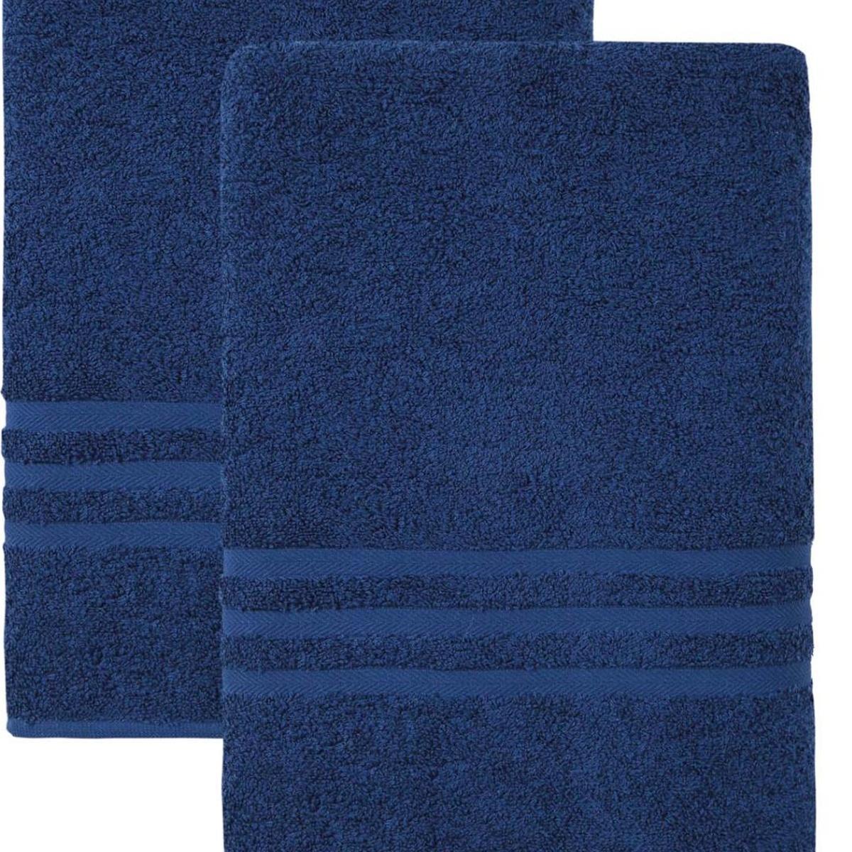 Set of Two Navy Blue Turkish Cotton 27" X 54" Bath Towels - HomeRoots - Flyclothing LLC